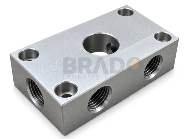 Verteilerblock für 3/8" Hohlschraube, 6x 1/4", Montagebohrungen versenkt, Aluminium
